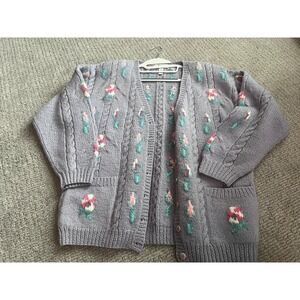 Vintage Purple Floral Cardigan Sweater Adult Meduim